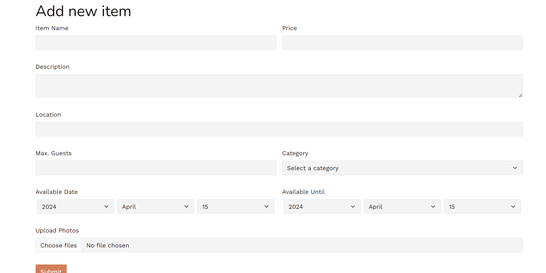 Screenshot of dogbnb create a new listing