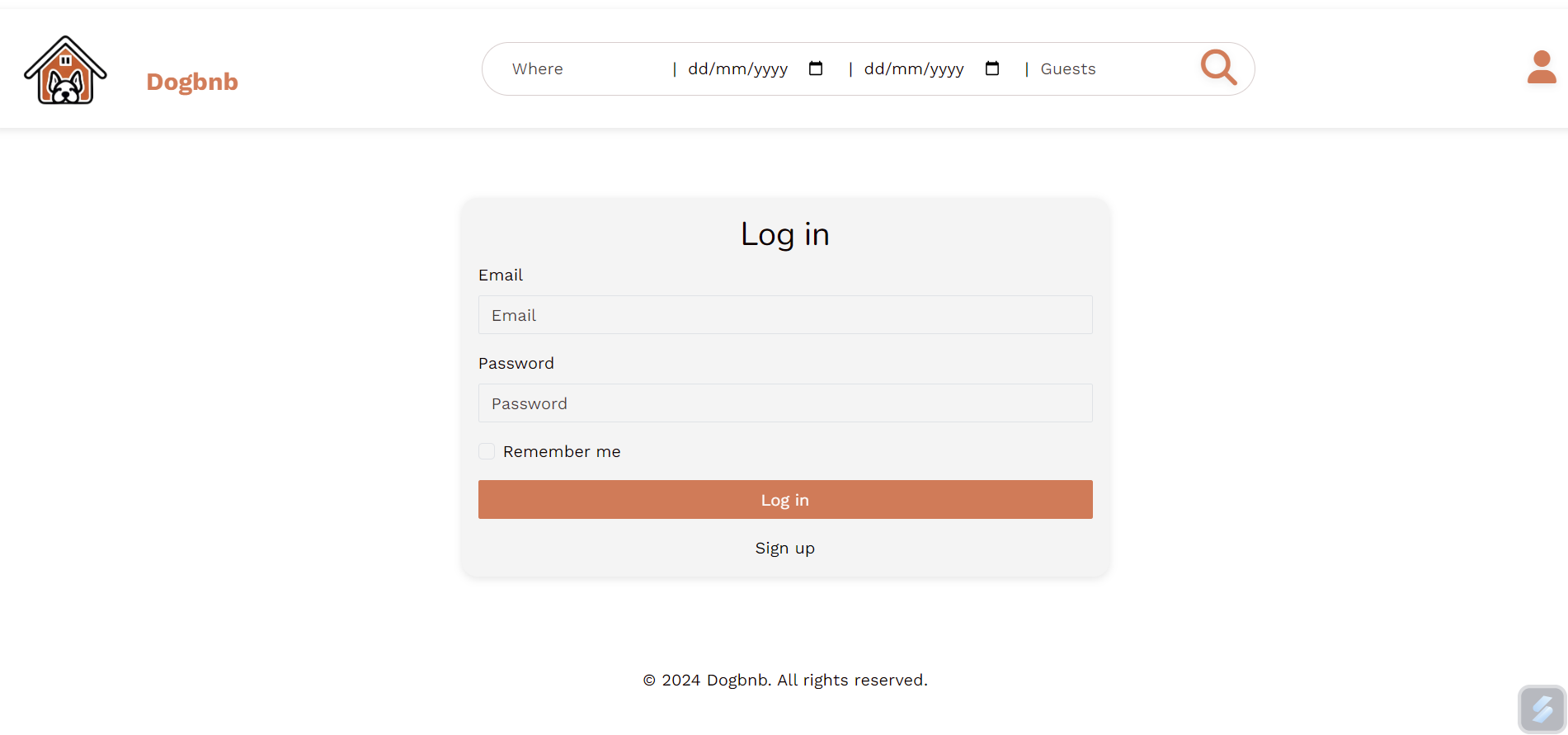 Screenshot of dogbnb login