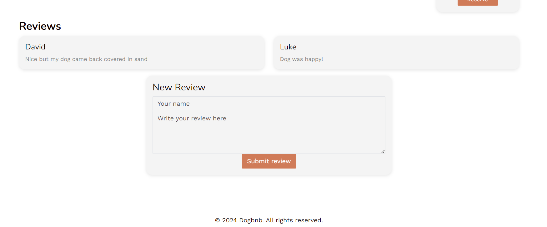 Screenshot of dogbnb listing's reviews