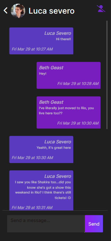 Screenshot of GigBuddy chatroom