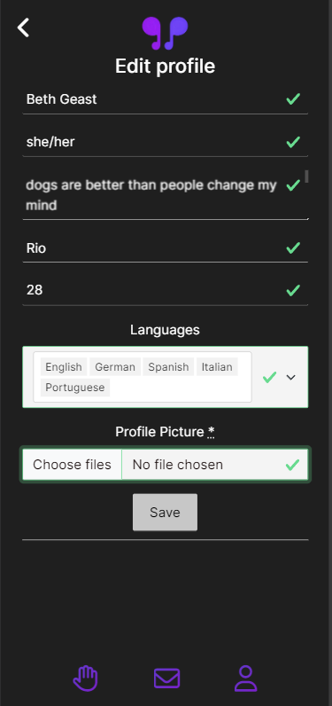 Screenshot of GigBuddy edit your profile page