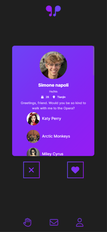 Screenshot of GigBuddy main swiper page