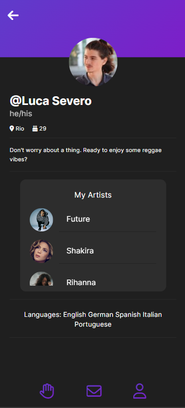 Screenshot of GigBuddy view a match's profile page