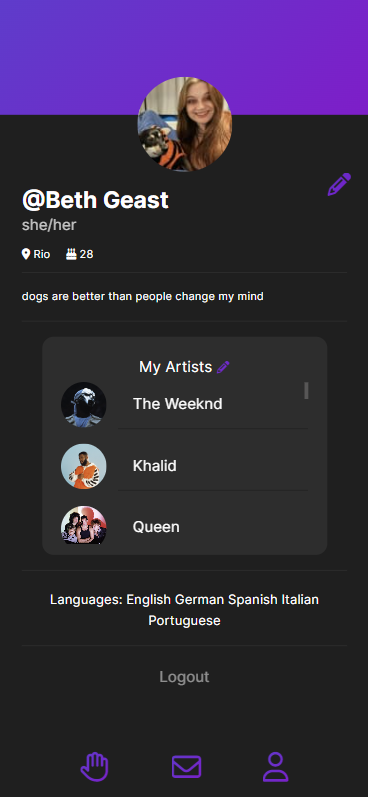 Screenshot of GigBuddy view your profile page